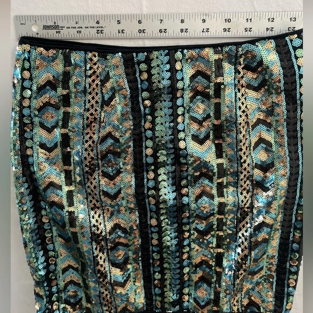 ARK & CO. aquatic colors sequined short skirt sz M swifty festival rave glam